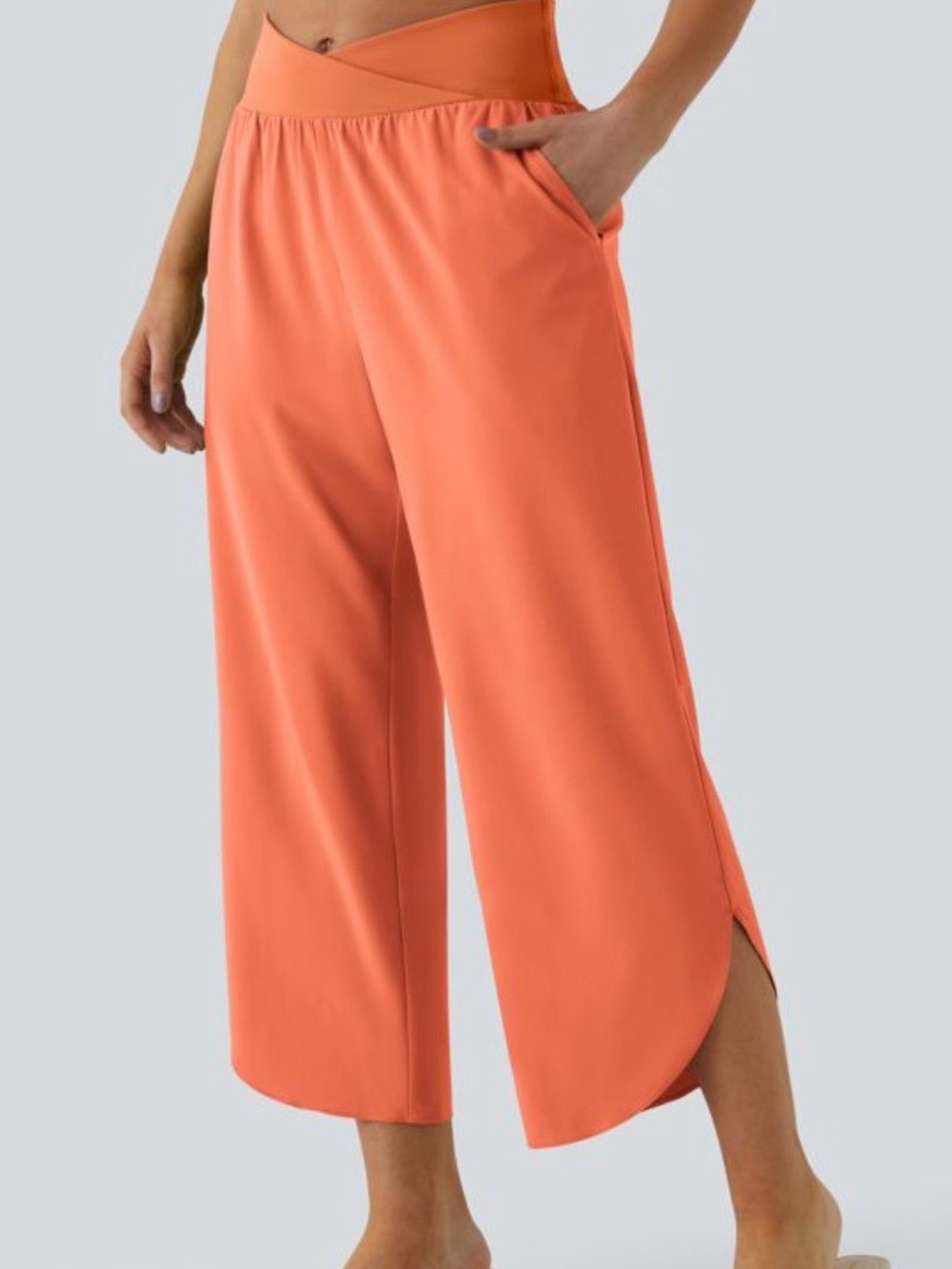 HALARA Coral Cropped Wide-Leg Pants with Crossover Waistband